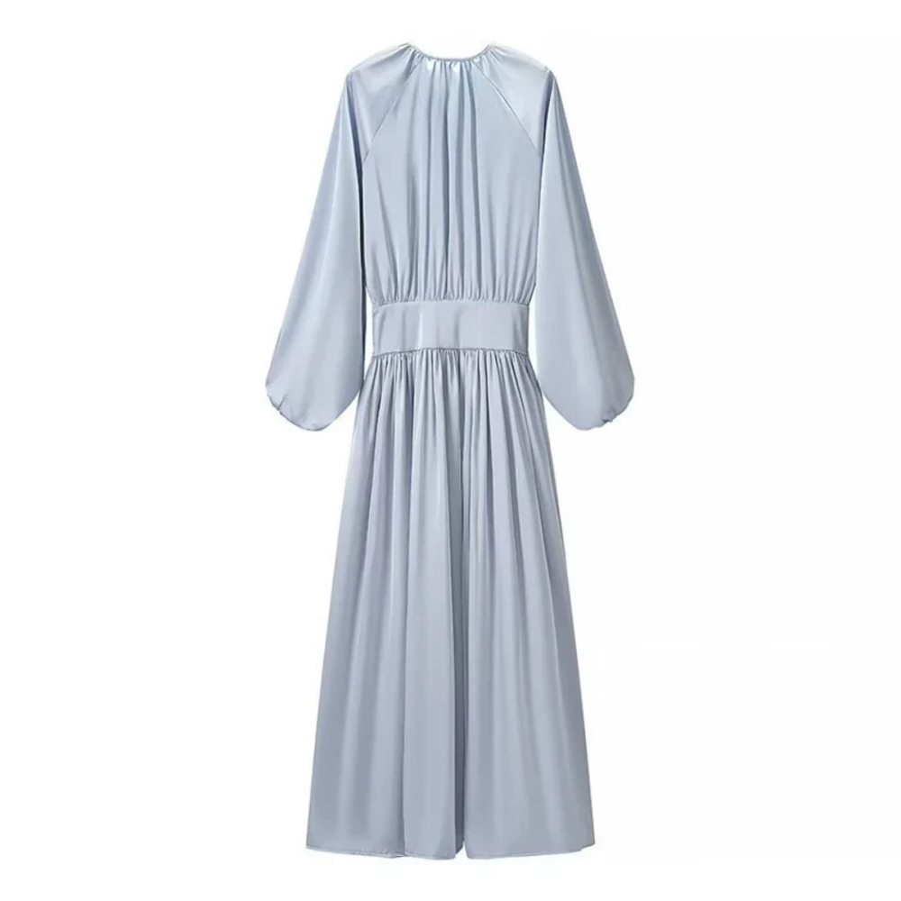 ZARA Fashion Pure Color Flared Fitted Waist Dress
